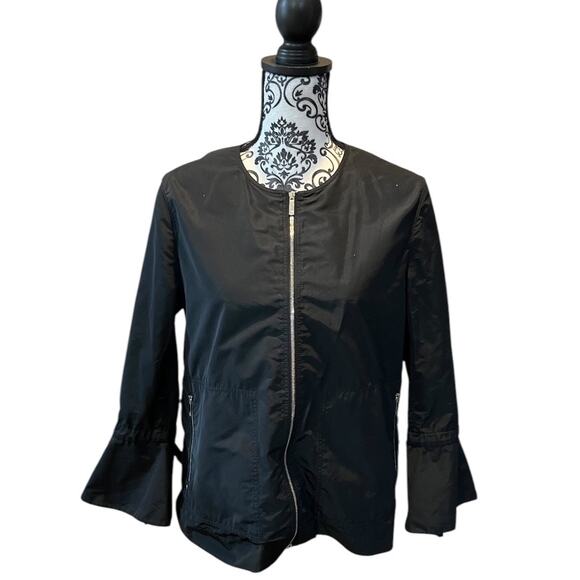 Lafayette 148 New York Johnsie Empirical Tech Cloth Zip Up Jacket Black Sz M - Picture 1 of 9